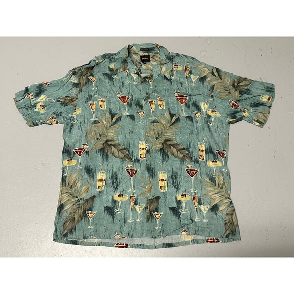 Neiman Marcus Men Hawaiian Shirt Blue/Multicolor Holiday Drinks XXL Made inKorea - Picture 1 of 6
